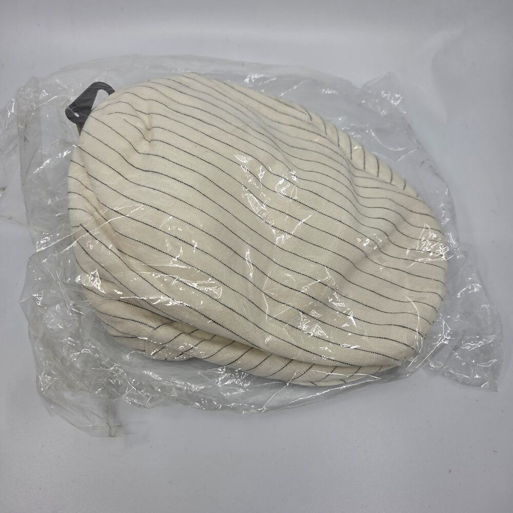 UBI Newsboy Cap Hat L/XL White Striped Cabbie Driving Golf Flat Cap NWT M3395